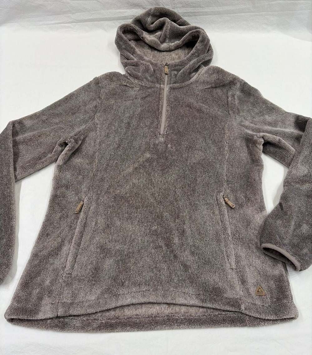 Gerry Women's Fuzzy Brown Quarter Zip Hooded Pullover Fleece Sweater M